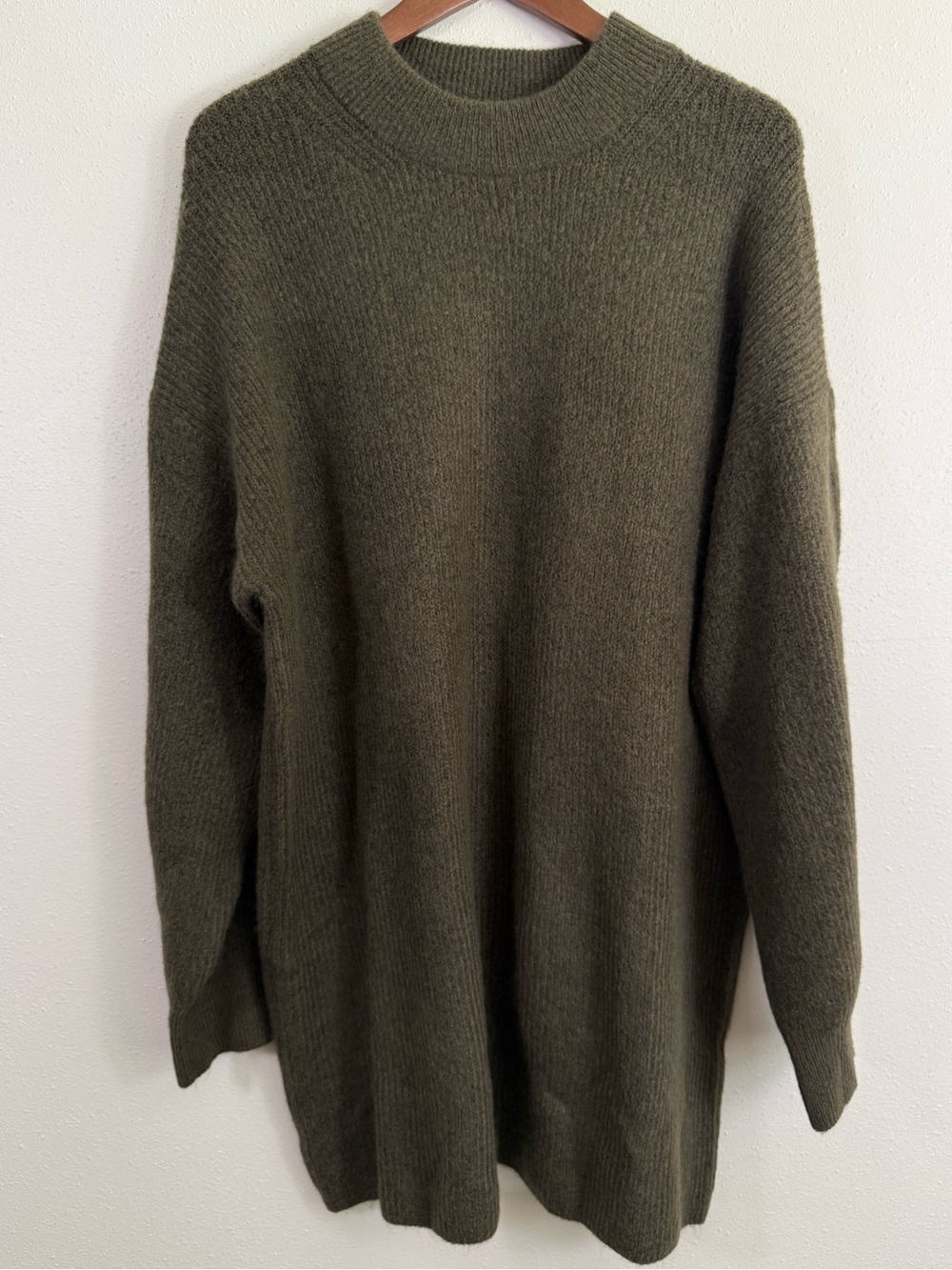 H&M NWT Olive Green Oversized Sweater Dress Wool Blend Size M